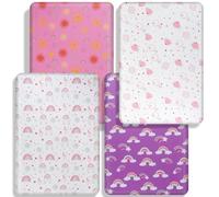 MLEPXBO Next to Me Crib Sheets，Fitted Baby Crib Sheets Set of 4， Breathable Soft Microfiber Fitted Baby Bed Sheets (Pink Sun & Rainbows, 83x50cm)