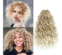 MLETUILPS Pre Looped Ocean Wave Crochet Hair 8 Packs Boho Curly Crochet Hair Short Ocean Braids Pre Twisted Synthetic Deep Wavy Crochet Braids for Women (T27/613#, 10 inch)