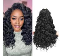 MLETUILPS Pre Looped Ocean Wave Crochet Hair 8 Packs Boho Curly Crochet Hair Short Ocean Braids Pre Twisted Synthetic Deep Wavy Crochet Braids for Women (1B#, 14 inch)