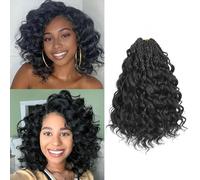 MLETUILPS Pre Looped Ocean Wave Crochet Hair 8 Packs Boho Curly Crochet Hair Short Ocean Braids Pre Twisted Synthetic Deep Wavy Crochet Braids for Women (1B#, 10 inch)