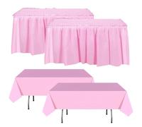 MLETULIPS 4 Pcs Plastic Table Skirts and Stain Proof Table Cloths 54 x 108 in Plastic Tablecloth Multi Pack 168 x 29 in Table Skirts Disposable for Wedding Birthday Easter Party (light pink)