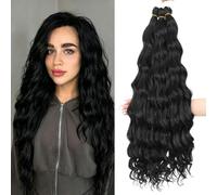 MLETULIPS Curly Crochet Braiding Hair Extensions Deep Wave Braiding Hair Ocean Wave Crochet Hair Soft Synthetic Bohemian Curly Water Wave Crochet Braids for Women (1B, 22 inch/3 pack)