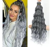 MLETULIPS Curly Crochet Braiding Hair Extensions Deep Wave Braiding Hair Ocean Wave Crochet Hair Soft Synthetic Bohemian Curly Water Wave Crochet Braids for Women (T1B/Grey#, 22 inch/3 pack)
