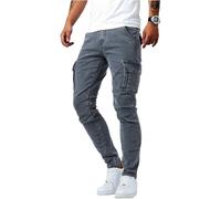 MLGBNM Urbanelite Cargo Jeans, Men's Casual Slim Fit Stretch Denim Work Pants with Cargo Pockets, Hip Hop Tapered Sweatpants (Gray, L)