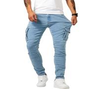 MLGBNM Urbanelite Men's Casual Slim Fit Stretch Denim Cargo Pants, Hip Hop Work Pants With Pockets, Tapered Sweatpants (Blue, XL)