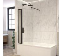 MLH Products Limited Mlh Bath Screen Toughened Safety Glass Fixed Panel With Black Vertical Storage Unit