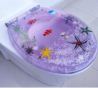 Mlhk Transparent Resin Toilet Seat Real Seashells And Sands Anti-Bacterial Adjustable Stainless Steel Hinge Toilet Lid Cover Slow Soft Close Top Mount V/O/U Shape,E