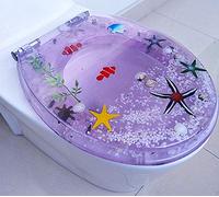 mlhk Transparent Resin Toilet Seat Real Seashells And Sands Anti-Bacterial Adjustable Stainless Steel Hinge Toilet Lid Cover Slow Soft Close Top Mount V/O/U Shape,E