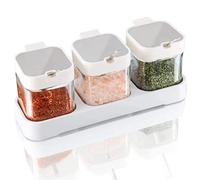 Mlici 9 oz Condiments Container Seasoning Jars, Kitchen Spicy Jars with Lids and Spoons, Tea Coffee Sugar Canisters Glass Spice Box, Set of 3 for Coffee Shop - White