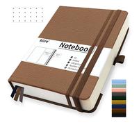 Mlife A5 Dotted Notebook,360 Pages Thickened Journal Notebooks,Premium 100g/M² Ink Resistant Paper Thick,Pu Hard Cover Notepad,Inside Pocket,Elastic Banded,Dotted Journals for Writing&Diary(Brown)
