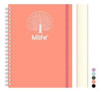 Mlife B5 Notebook,300 Pages Spiral Notebook B5,PVC Hardcover with Tree of Life Print, 100g/M² Inkproof Paper, Expandable Pockets, Elastic Bands, for Women, Men, 17.7 x 25cm - Pink
