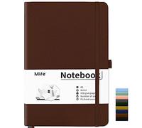 Mlife Dotted Journal A5,Notebooks With 200 Pages,Premium 100gsm Ink Resistant Paper Thick,Pu Hard Cover Notebooks,Inside Pocket,Elastic Banded,Dotted Notepad for Writing&Diary(Brown)