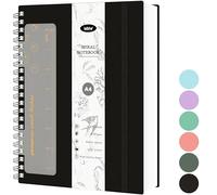 Mlife Notebook A4 Dotted,Bullet Dot Journal,300pages Spiral Notebook,100g/M² Ink-Resistant Paper,PVC hardcover，with Ruler,Expandable Pockets,Elasticated Ribbon,21x 28cm(Black)