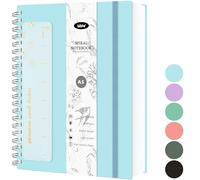 Mlife Notebook A5 Lined,300Pages Spiral Notebook,100g/M² Ink-Resistant Paper,PVC Hardcover,with Ruler,Expandable Pockets,Elastic Bands,for Women, Men,14.5 * 21cm(Blue)