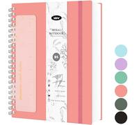 Mlife Notebook B5 Lined,300 Pages Spiral Notebook,100g/M² Ink-Resistant Paper,PVC hardcover，with Ruler,Expandable Pockets,Elasticated Ribbon,for Women,Men,17.7x 25cm(Pink)