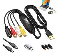 Mlifleue 1080P USB 2.0 Video Capture Card with RCA & S-Video Input, VHS to Digital Converter Kit, RCA AV Composite to USB Adapter to Convert VHS VCR Tapes DVD to Digital on Windows Mac OS