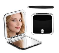 Mlifleue 2 in 1 Magnifying Mirror, 30X/1X Folding Compact Mirror with Tweezer, Small Travel Pocket Mirrors for women, Handbag, Double-sided Magnetic Makeup Mirrors (Black)