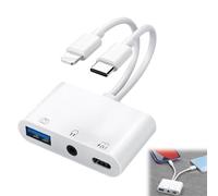 Mlifleue 3 in 1 USB C/Light-ning to 3.5mm Adapter with Type-C/Light-ning Dual Ports, 3.5mm Aux Audio Earphones Splitter, OTG Adapter for Keyboard/USB Drive/Headphones/Mouse