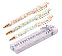 Mlifleue 3 PCS Metal Flower Ballpoint Pens Set, Floral Pretty Pens with Gift Box, Retractable 1.0mm Smooth Writing Pen Sets for Ladies Women Mother Teachers Birthday Office(Purple Box)