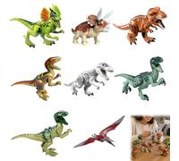 Mlifleue Dinosaur Block Set, 8PCS DIY Dinosaur Building Blocks, Dinosaurs Figures with Movable Jaws, Buildings Educational Set for Adults Kids to Build Dinosaurs Figures