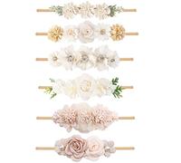 mligril 6 Pack Baby Girl Floral Headbands Flower Hair Bows Elastic Hair Bows for Babies Dark Blue Small Dark Blue S