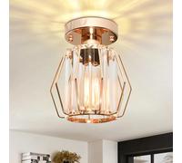 Mlihove Hallway Ceiling Lights Crystal Lighting, Gold Samll Chandelier Modern Semi Flush Mount Ceiling Light Fitting for Entryway, Hall, Kitchen, Entrance, Bathroom