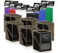 Mlikero 6 Pack Card Deck Boxes, Black Commander Deck Case with 600 Card Sleeves and Dividers, Standard Size Cards Storage Box Perfect Fit for MTG, Sport, Trading Cards (6 colors)
