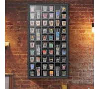 Mlikero Shot Glass Display Case, 52 Slots Shot Glass Holder Lockable Wall Mounted Shadow Box with UV Protection Acrylic Glass Shot Glass Door Storage Case for Multiple Shot Glasses