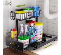 Mlinavn Under Sink Organizer,Pull Out Cabinet Organizer 2 Tier Slide Out Sink Shelf Cabinet Organizer and Storage,L Shaped Under Counter Organizers for Under Kitchen Bathroom Organization