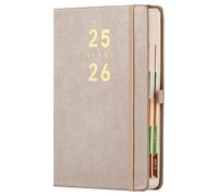 Mljtoyo 2025-2026 Diary Planner A5,Daily Organizer Planner 2025-2026 Page a Day,Colour Side Tabs, Hardcover Mid Year Diary,Pen Holder, Gold