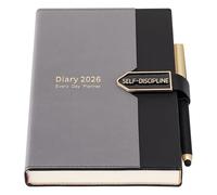 Mljtoyo A5 Diary 2026 Day per Page,Hardcover Productivity Daily Planner Diary,Full Year Planner from January 2026 to December 2026 with Pen,Colored Side Tabs,Black