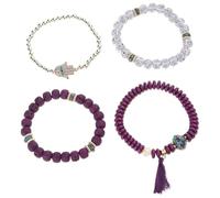 Mllepjdh 4Pcs Evil Eyes Set Features Crystal Fatima Hand Tassels Charm Fashion Bangle Casual Wear for Ladies Unique Gifts for Women