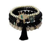 Mllepjdh 4Pcs Evil Eyes Set Features Crystal Fatima Hand Tassels Charm Fashion Bangle Casual Wear for Ladies Unique Gifts for Women