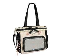 [Mllepjdh] Contrast Styling Backpack, Decorative Ruffled Edge, Scratch Resistant Polyester, Spacious Compartment, Convenient for Commuting, Practical Nylon Backpack, Cosmetic Pouch, Black