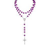 [Mllepjdh] Crystal Beads Rosary Catholic Necklace with Miraculous Medal Crucifix Prayer Rosary First Communion Gift Bead Cross Necklace, フリーサイズ
