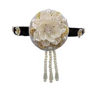 [Mllepjdh] Elegant Flower Pearl Headband Korean Style Classical Hanbok Wig Performance Handmade Stage Dance Hat Comfortable Hair Accessories