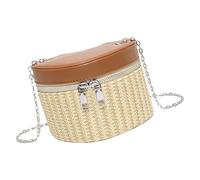 [Mllepjdh] Eye-catching Woven Box Bag Delicate Shoulder Bag Straw Bucket Bag Crossbody Purse PU Leather Handbag for Women