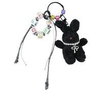 [Mllepjdh] Lovely Hanging Decoration Sweet Plush Rabbit Beads Keychain Pendant Key Ring Decoration Bag Hanging Decoration Car Key Ring Decoration for Women Girls, Black, One size
