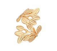 [Mllepjdh] Modern Open Leaf Design Ring Stainless Steel Lightweight Durable Shiny Leaf Ring Jewelry Office Party Event Nature Inspired Adjustable