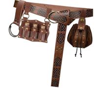 [Mllepjdh] Retro Adjustable Waist Girdle Set with Detachable Key Ring & Quiver for Camping Festival Fashionable Punk Belt & Pouch, Braun, エンボス加工を施したウエストバッグ