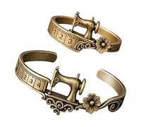 Mllepjdh Sewing Machine Inspired Adjustable Bangle and Rings Set in Antique Finish Rural Charm Collection for Women Adjustable Vintage Accessory Set