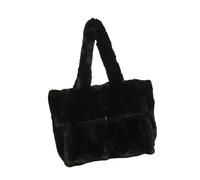 [Mllepjdh] Spacious Interior Contemporary Plush Handbag Top Handle Bag Winter Quilted Bag for Work Leisure Soft Plush Wallet, Black