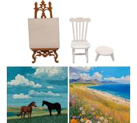 Mllepjdh Tiny Wooden Art Studio Display Set and Stool for Dollhouses Crafting Supplies Tiny Display and Wooden Stool Photo Props