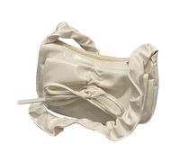 [Mllepjdh] Trendy Ruched Pleated Shoulder Bag Unique Bowknot PU Leather Moon Shape Fashion Underarm Handbag Purse