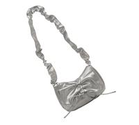 [Mllepjdh] Trendy Ruched Pleated Shoulder Bag Unique Bowknot PU Leather Moon Shape Fashion Underarm Handbag Purse