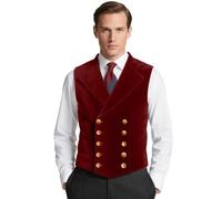 MllesReve Mens Velvet Suit Vest Retro Lapel Double Breasted Tuxedo Vests Victorian Formal Waistcoat, Wine Red, Large