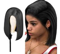 Mllkcao Black/Blonde/Wine Short Straight Bob Wigs Realistic Shoulder Medium Length Glueless Synthetic Wig for Women, 15.7inch