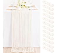 MLMC 12 Pack Ivory White Cheesecloth Table Runner Rustic Gauze White Cheese Cloth Table Runner 10ft Boho Cheese Cloth Centerpiece 35x120 Inches for Dessert Anniversary Wedding Bridal Shower Decor