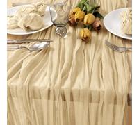 MLMC Champagne Cheesecloth Table Runner 10ft Sand Rustic Gauze Cheese Cloth Table Runner 35x120 Inches for Farmhouse Cozy Holiday Outdoor Events Home Decor