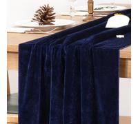 MLMC Navy Blue Velvet Table Runner 10ft Luxury Deep Blue Velvet Fall Table Runner 20x120 Inches for Wedding Reception Party Birthday Events Decor